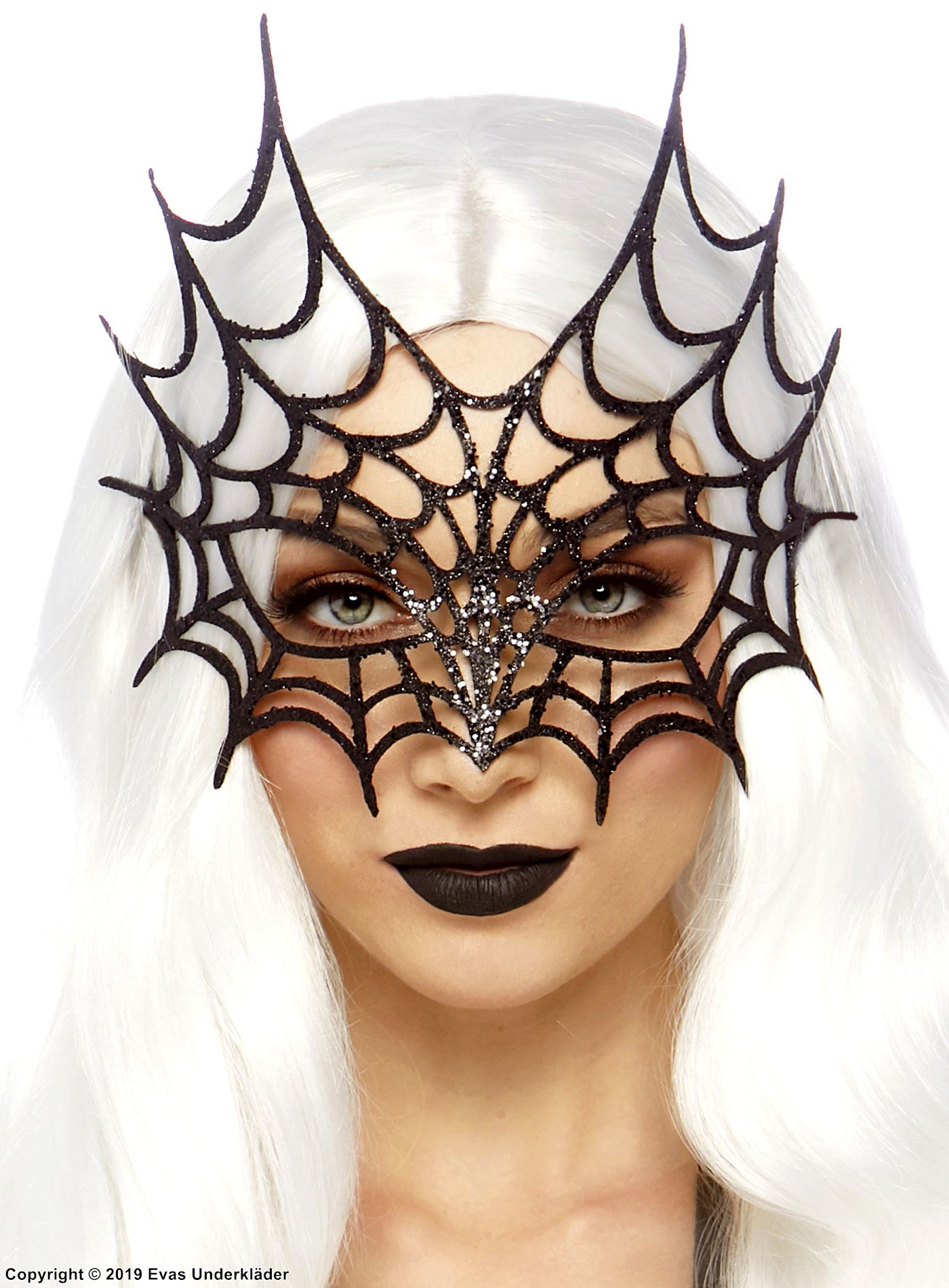 Costume mask, glitter, spider web
